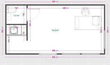 18m² office space with bathroom and kitchenette